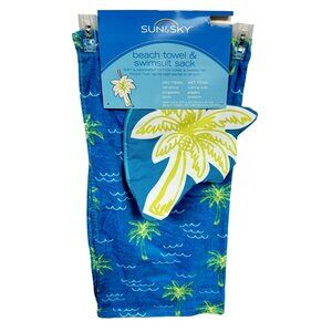 Tropical Beach Towel and Swimsuit Sack Palm Tree Theme 100% Cotton Beach VayCay